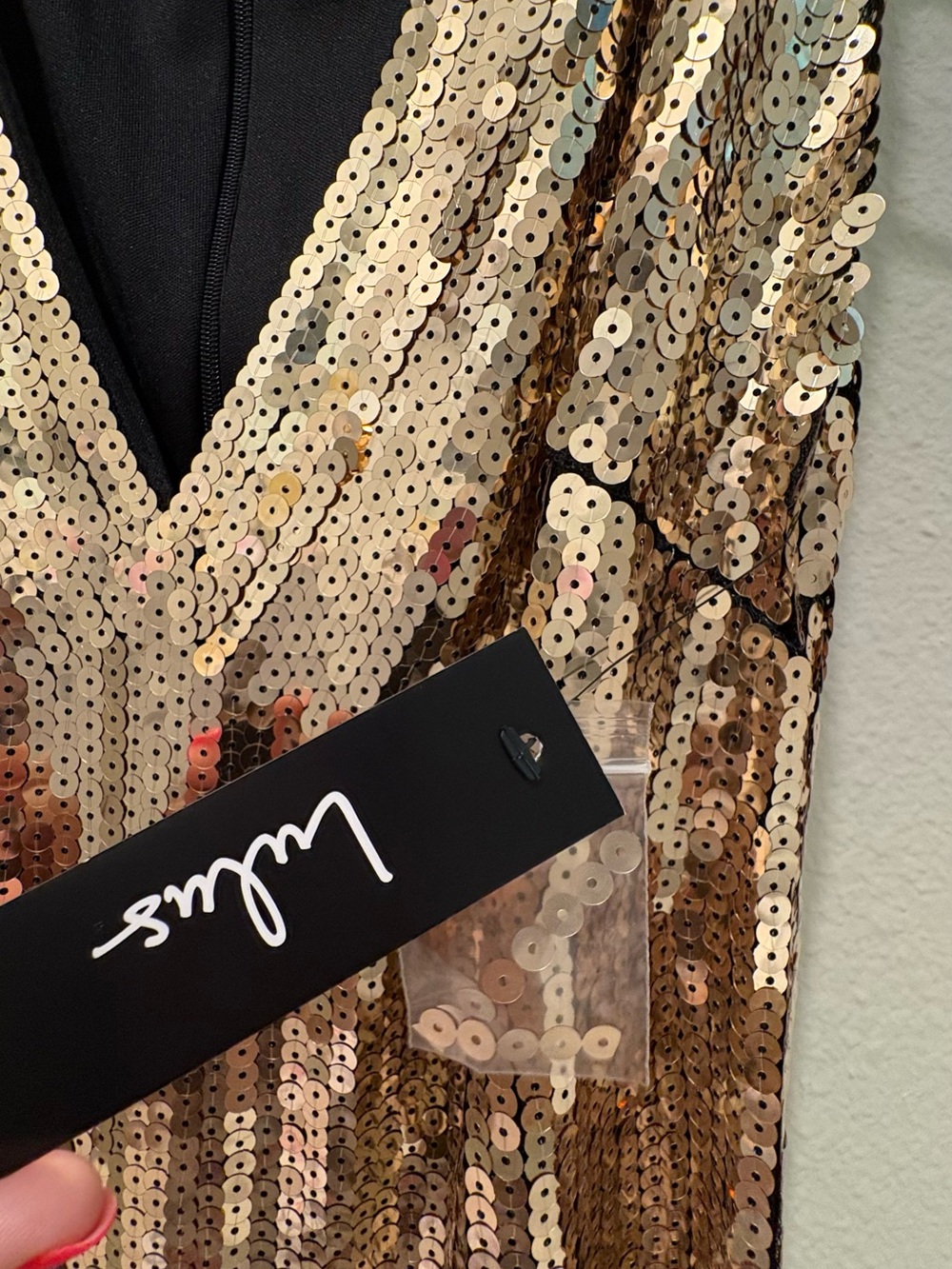 Lulu's Gold Sequin V-Neck Cocktail Dress - Picture 6 of 6